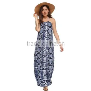 Ladies Fashion Spaghatti Straps Snake Skin Print Long Chiffon Maxi Dress thumbnail-1