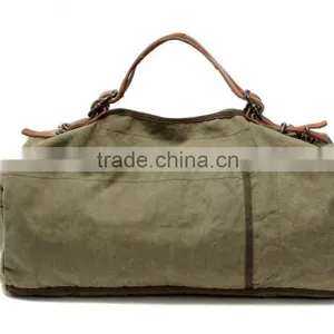 Unisex Vintage Casual Cotton Canvas Leather Shoulder Bag Weekend Bag Duffle Bag Travel Overnight Bag For Man & Women thumbnail-1