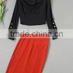 Wholesale Women Dress New Arrival Crop Top High Waisted Skirt 2 Piece Set Women Sexy Runway Top and Skirt Set Long Sleeves thumbnail-2
