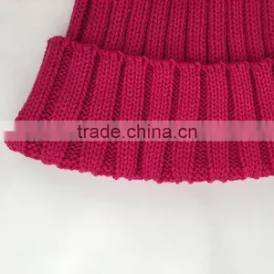 Myfur Hot Pink Rose Winter Wool Knit Hat With Fox Fur Pompom Attached thumbnail-4