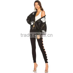 High Waisted Cut Out Design Fashion Ladies Distressed Workout Leggings thumbnail-4
