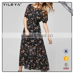 Custom Factory Service Modern Style Casual Women's Summer Long Chiffon Floral Maxi Dresses 2017 thumbnail-2