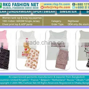 Women Cotton Jersey Tank Top & Long Pant Pajamas thumbnail-1