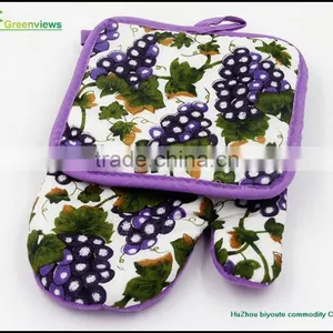 2pc Kitchen Set Oven Glove Pot Holder Cotton Printed Oven Mitt and Pot Holder Set for Kitchen thumbnail-5
