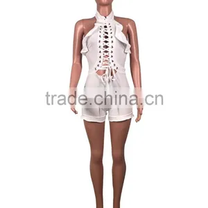 B33751A New Autumn Fashion Wholesale Lace up Bandage Shorts Jumpsuit thumbnail-5