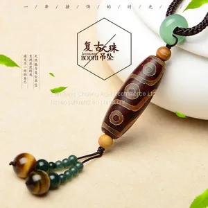 Nine Agate Pendant Necklace Pendant Accessories Simple Retro Vain Long Folk Style Agate Female Sweater Chain thumbnail-3