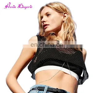 Wholesale Women Black Mesh Two Piece Yoga Running Sport Bra Women thumbnail-1