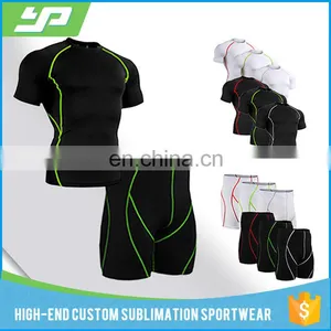 Custom Blank Fitness Wear Short Sleeve Training Clothing Gym Wear Compression Tights Rash Guard Swim thumbnail-1