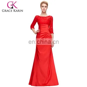 Grace Karin Elegant Long Sleeve Lace Evening Dresses Red CL4524-2 thumbnail-1