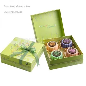 Custom Food Packaging Paper Cake Box Green Cardboard Gift Packaging Box With Ribbon thumbnail-1
