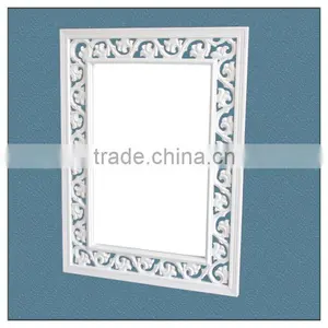 White Painted Wooden Frame Mirror With Carving / Wooden Decor Mirror thumbnail-1