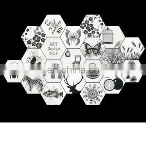 Nordic Retro Art INS Style Bathroom Background Wall Black and White Non-slip Hexagonal Tiles 200 * 230 Floor Tiles thumbnail-1