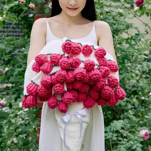 PINK CARNATIONS ROSE CROCHET FLOWER BOUQUET BLANKET thumbnail-3