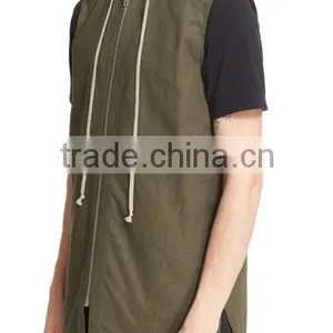 Wholesale Khaki Mens Hooded Sleeveless Canvas Jackets thumbnail-4