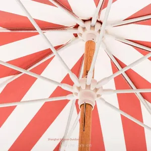 Customized Striped Vintage Patio Umbrella With Outdoor Fiberglass Wooden Pole for the Beach thumbnail-2