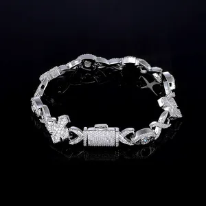 Hip Hop Jewelry Cuban Link Chain Bracelet With Cross Eye Design Iced Out Baguette CZ Stones Chain Gifts for Women thumbnail-5