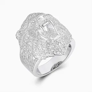Shining Star Jewelry Real 925 Silver White Gold Cubic Zirconia Lion Head Rings For Men thumbnail-3