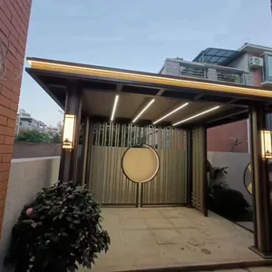 New Chinese Style Aluminum Pavilion With Full LED Lighting & Decorative Moon Screen, Modern Backyard Gazebo for Villa Courtyard thumbnail-1