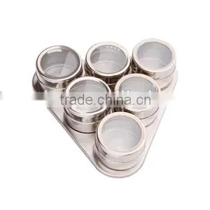 Magnetic Mini Stainless Steel Spice Jar Set of 6 Triangle Tray thumbnail-1