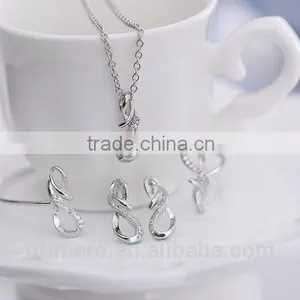 Fashion 18K White Plated Infinity Rhinestone Earrings Necklace Bracelet Set Jewelry thumbnail-4