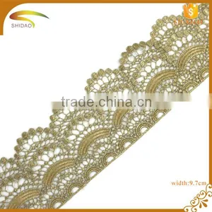 Wholesale African Guipure Polyester Chemical Crochet Gold Lace Trim for Evening Dress XJ142 thumbnail-1