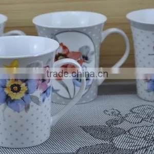 14OZ Flower With Dot Design Decal Printed Coffee Cups, Shiny Surface Porcelain Mug, KL5001-A403 thumbnail-1