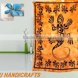 Indian Cotton Tapestry, Lizard Dorm Room, Full Size Bedsheets Golden Wall Decor Bedspread Picnic Blanket Wall Hanging Tapestries thumbnail-1