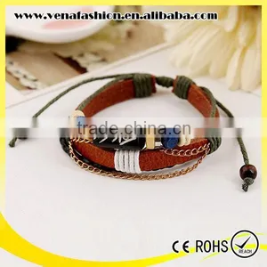 Bead Cow Bone Leather Cord Bracelet, Mens Leather Beaded Bracelet thumbnail-2