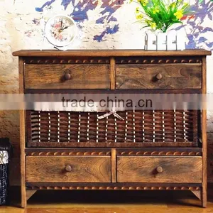 French Style Living Room Cabinet Antique White Solid Wood Sideboard Popular Design thumbnail-2