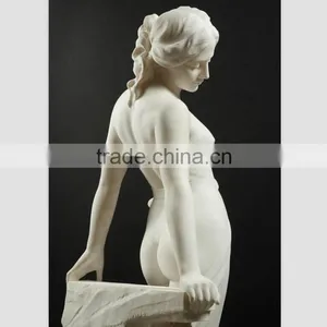 Hand Carved Natural White Marble Sculpture Naked Sex Girl Statue thumbnail-4