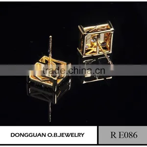 Fashion Micro Pave Sterling Silver Zirconia Square Stud Earrings thumbnail-3