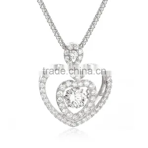 Silver Dancing Stone Heart Shape Pendant Necklace Jewelry thumbnail-3