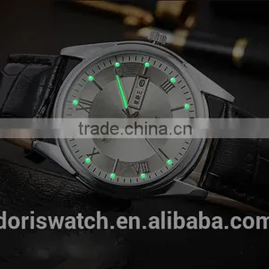 Trendy Custom Brand Logo Men Quartz Wirst Vintage Leather Watch Luminous Pointer Dial thumbnail-3