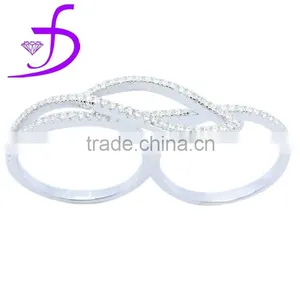 Fashion Two Finger Ring 925 Silver Ring Designs With Zircon thumbnail-1