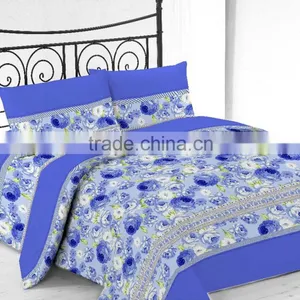 Microfiber Printed Bed Sheet Set For Living Room With Blue Flower Design thumbnail-1