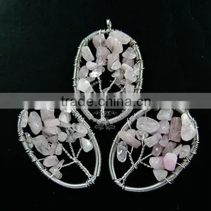 40x55mm Oval Handmade Wiring Tree in Random Pink Rose Quartz Stone Pendant Charm DIY Supplies 1820256 thumbnail-1