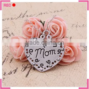 Imitate Silver Heart Necklace With Long Chain, "mom" Alphabets Necklaces thumbnail-3