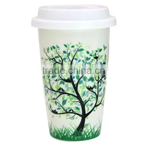 Ceramic Mug With White Silicone Lid for Coffee Milk Tea Drink thumbnail-1