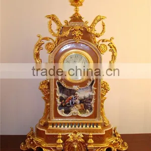 Gothic Architectual Style Ceramic Table Clock, Antique Hand Painted European Table Clock, Brass Mounted Table Clock thumbnail-1