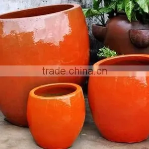 Set of 3 Orange Ceramic Pots, thumbnail-1