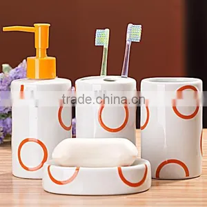 Ceramic Bathroom Set White With Round Circle Pattern thumbnail-5