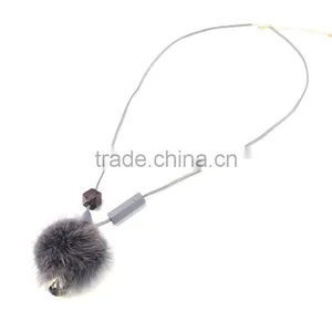Winter Mink Fur Ball Pendant Necklace Geometric Bead Suede Leather Necklace Velvet Leather Necklace thumbnail-4