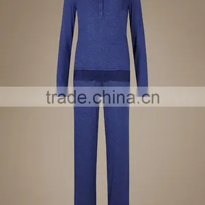 Nude Sleepwear Lace Trim Long Sleeve Pyjama Set Wholesale Custom High Quality Womens Sleepwear Sets thumbnail-5