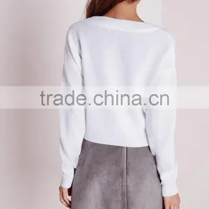MGOO 2017 Latest Design Custom Made Women Christmas Jumper White Cropped Sweater Long Sleeve thumbnail-2