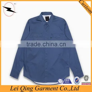 Mens Long Sleeve Stone Washed Denim Shirts thumbnail-4