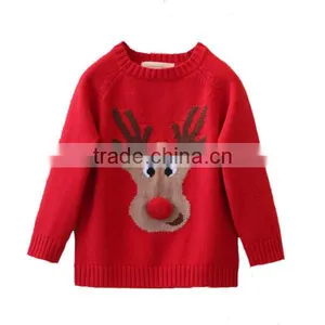 Popular Deer Deisgn Red Christmas Sweater Custom Knitting Patterns Christmas Pullover thumbnail-1