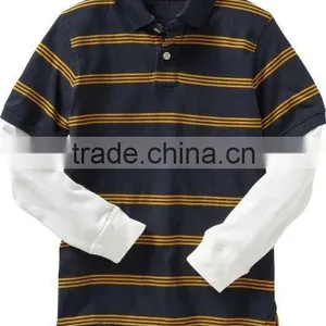 BOYS STRIPED LONG SLEEVE POLO T SHIRT WITH CONTRAST LAYER SLEEVES thumbnail-1