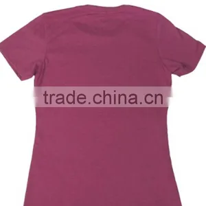 Ladies Claret-red T-shirt With Short Sleeve V-neck 100 % Cotton thumbnail-2