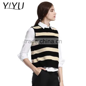 Latest Designs Winter Fall Women Stripe Color Block Cashmere Vest Sweater thumbnail-1