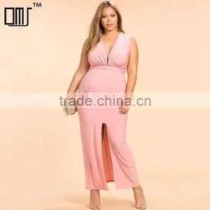 Plunge Neck Sleeveless Plus Size Maxi Evening Dresses for Fat Ladies thumbnail-1